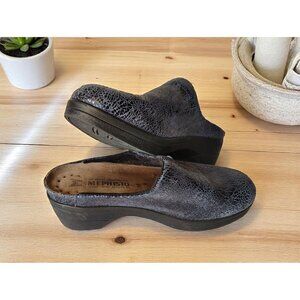 Mephisto Women's Satty Crackle Blue Crush Clog Shoes Leather Mules, Size 38 US 8